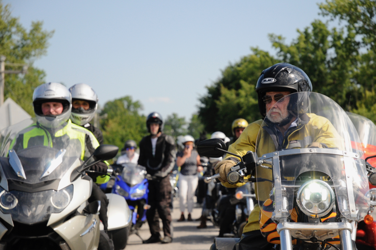 motorcycle riders line up